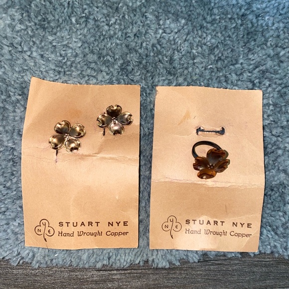 Vintage Sterling silver Copper Earrings and ring - Picture 1 of 4